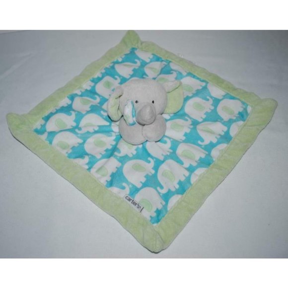 Carters Green Blue Elephant Gray White Security Blanket Baby Lovey - Picture 4 of 5